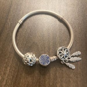 Pandora Moments Sparkling Blue Chain Bracelet with charms